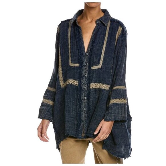 Free People We The Free Ranch Wash Shirt Size XS oversized womens top - Picture 1 of 8